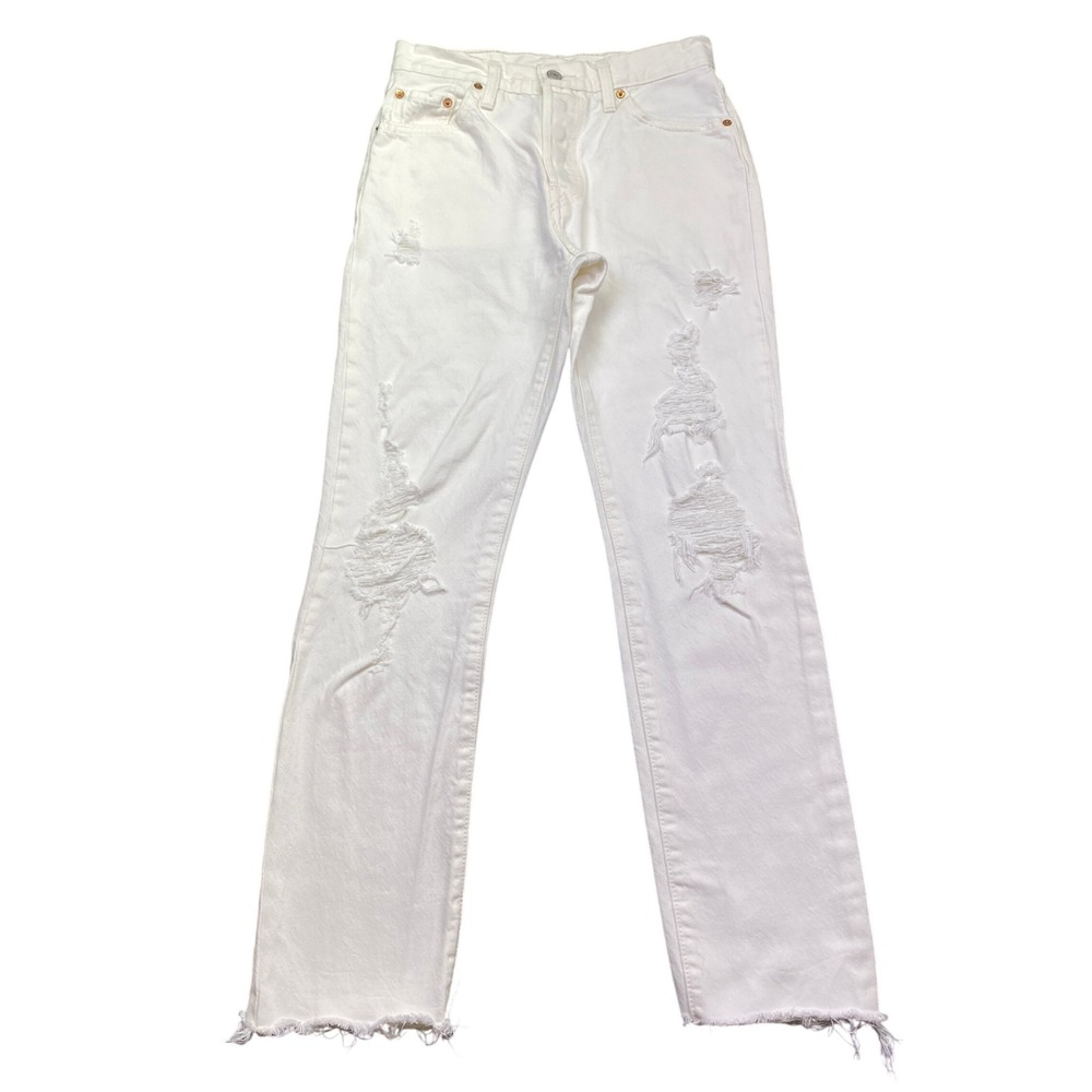Levis 501 Original Fit Jeans Womens 25 White Distressed Ripped Frayed 12501-0399